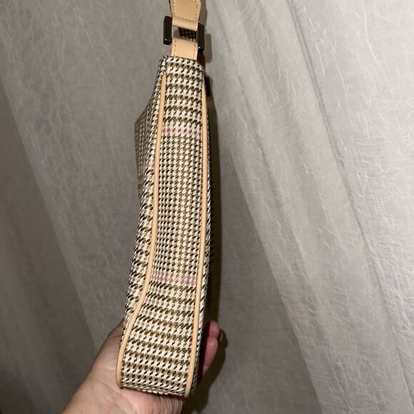 LRL Ivory Tan White Pink Gold Houndstooth Leather Silver Tone Hardware Hobo Bag - Picture 9 of 16